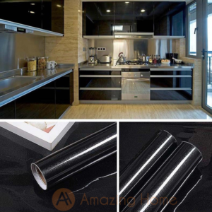 Self Adhesive Black Metallic Kitchen Cabinet Sticker Furniture Countertop Wallpaper