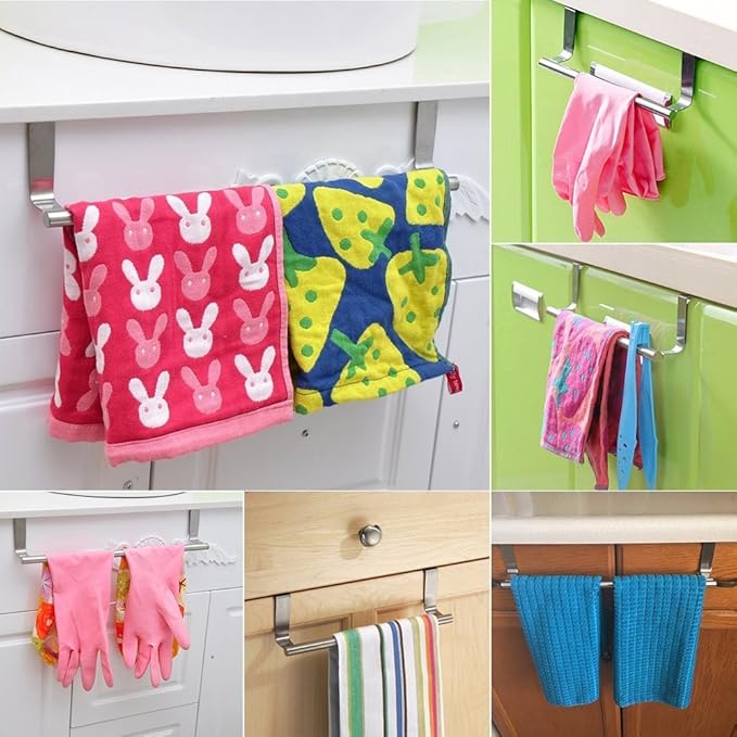 Stainless Steel Over Cabinet Door Kitchen Bathroom Towel Bar Holder