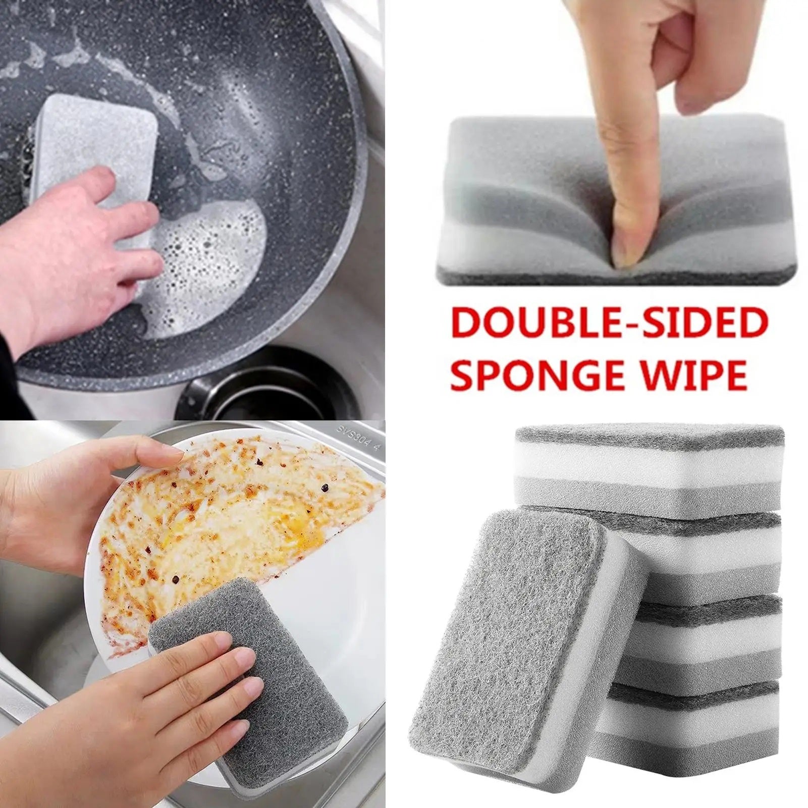 Double-Sided 5 Pcs Dishwashing Sponge Scouring Pad Kitchen Household Cleaning Pad