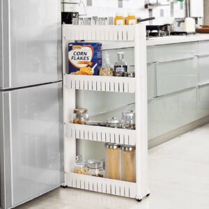 4 Tier Slim Trolley Storage Rack Shelf Kitchen Bathroom