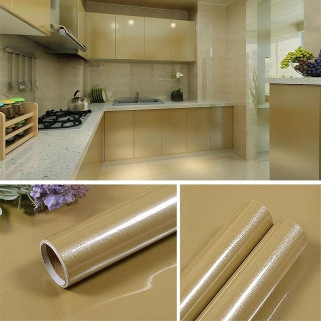 Self Adhesive Champagne Metallic Kitchen Cabinet Sticker Furniture Countertop Wallpaper
