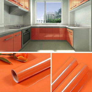Self Adhesive Orange Metallic Kitchen Cabinet Sticker Furniture Countertop Wallpaper