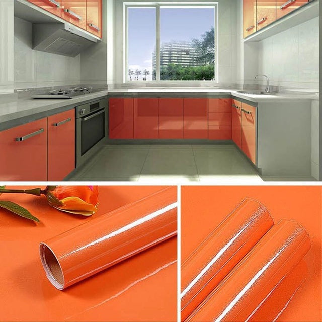 Self Adhesive Orange Metallic Kitchen Cabinet Sticker Furniture Countertop Wallpaper