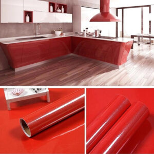 Self Adhesive Red Metallic Kitchen Cabinet Sticker Furniture Countertop Wallpaper